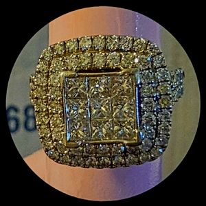 2 Ctw Round Diamond Invisible Princess Center 14k White Gold Cluster Ring $7600